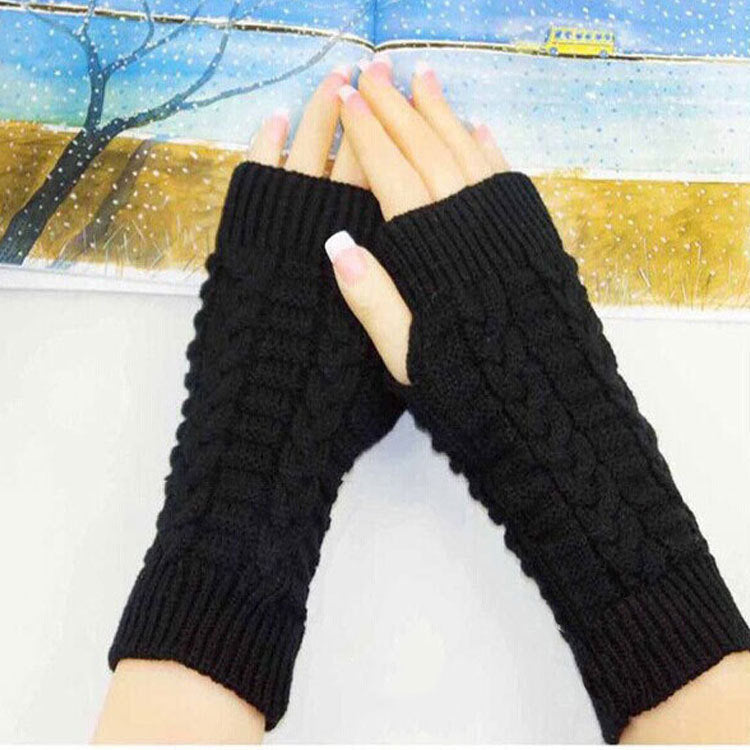 Winter Show Finger Gloves Female Computer Short Gloves Warm Extended Gloves Popular Half Finger Wool Flat Gloves