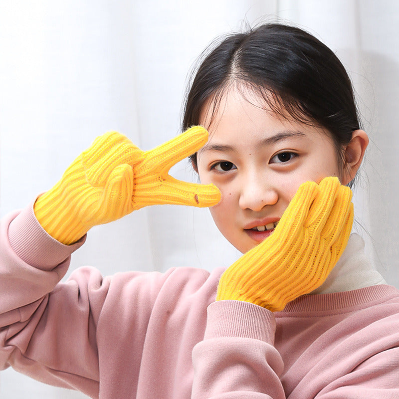 Pure Color Wool Knitted South Korean Label Gloves With Finger Exposed Touch Screen Cold Resistant Old Style Wrist Gloves Autumn And Winter Warm Gloves