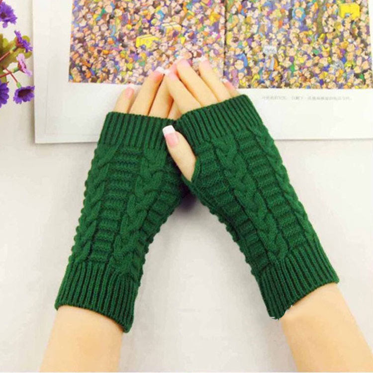 Winter Show Finger Gloves Female Computer Short Gloves Warm Extended Gloves Popular Half Finger Wool Flat Gloves