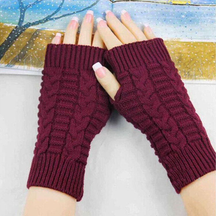 Winter Show Finger Gloves Female Computer Short Gloves Warm Extended Gloves Popular Half Finger Wool Flat Gloves