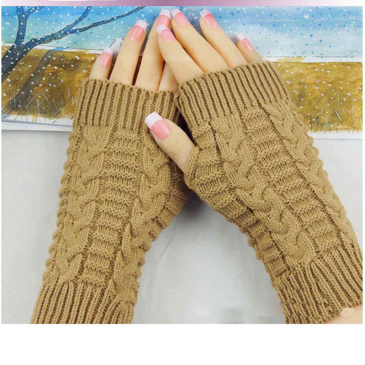 Winter Show Finger Gloves Female Computer Short Gloves Warm Extended Gloves Popular Half Finger Wool Flat Gloves