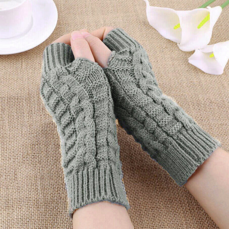 Winter Show Finger Gloves Female Computer Short Gloves Warm Extended Gloves Popular Half Finger Wool Flat Gloves