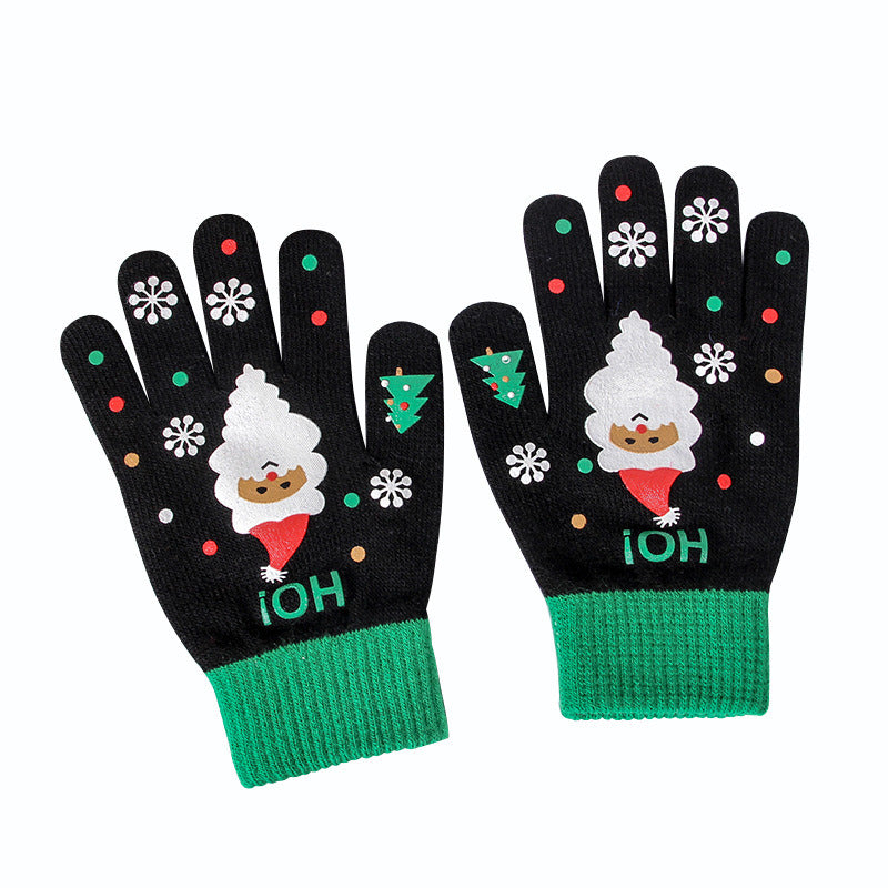 Christmas Glove Ladies Winter Five Finger Touch Knitting Games Warm Thickened Adult Riding Finger Gloves