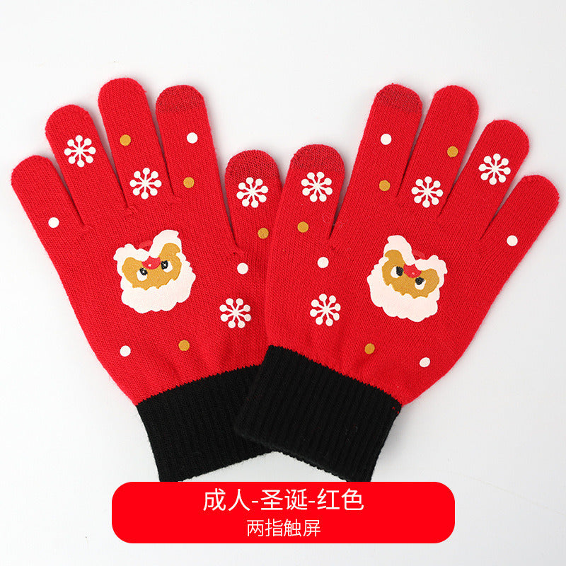 Christmas Glove Ladies Winter Five Finger Touch Knitting Games Warm Thickened Adult Riding Finger Gloves