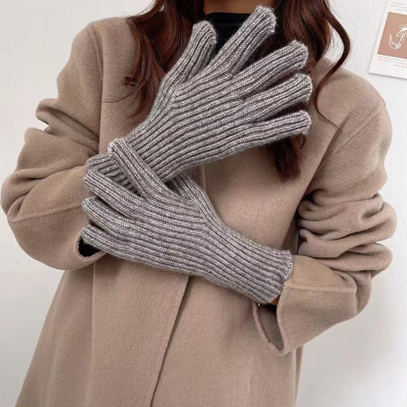 Pure Color Wool Knitted South Korean Label Gloves With Finger Exposed Touch Screen Cold Resistant Old Style Wrist Gloves Autumn And Winter Warm Gloves