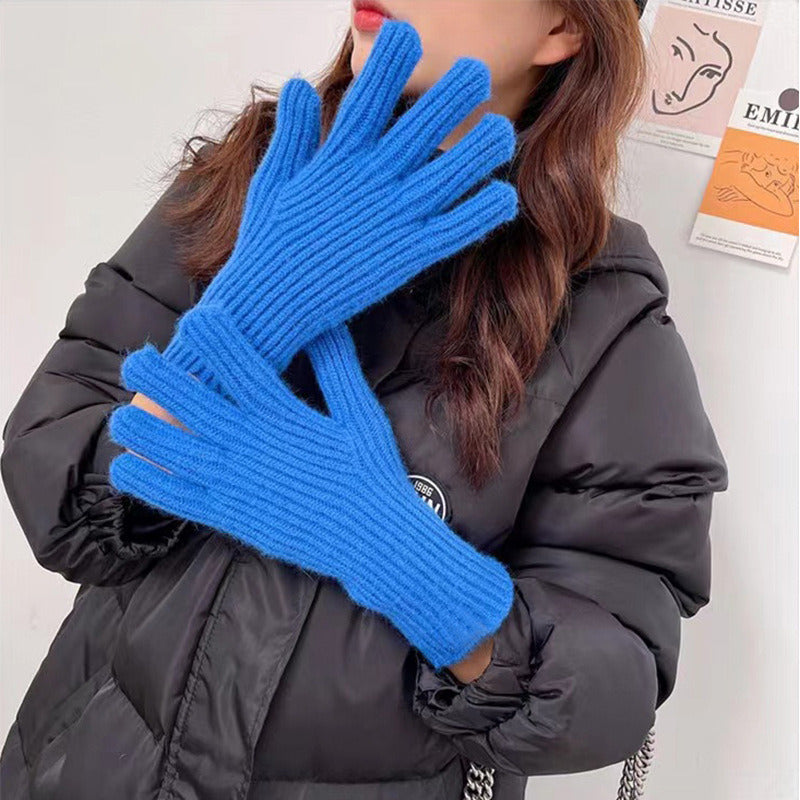 Pure Color Wool Knitted South Korean Label Gloves With Finger Exposed Touch Screen Cold Resistant Old Style Wrist Gloves Autumn And Winter Warm Gloves