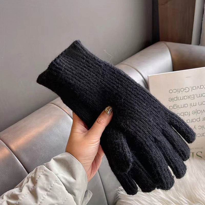 Pure Color Wool Knitted South Korean Label Gloves With Finger Exposed Touch Screen Cold Resistant Old Style Wrist Gloves Autumn And Winter Warm Gloves