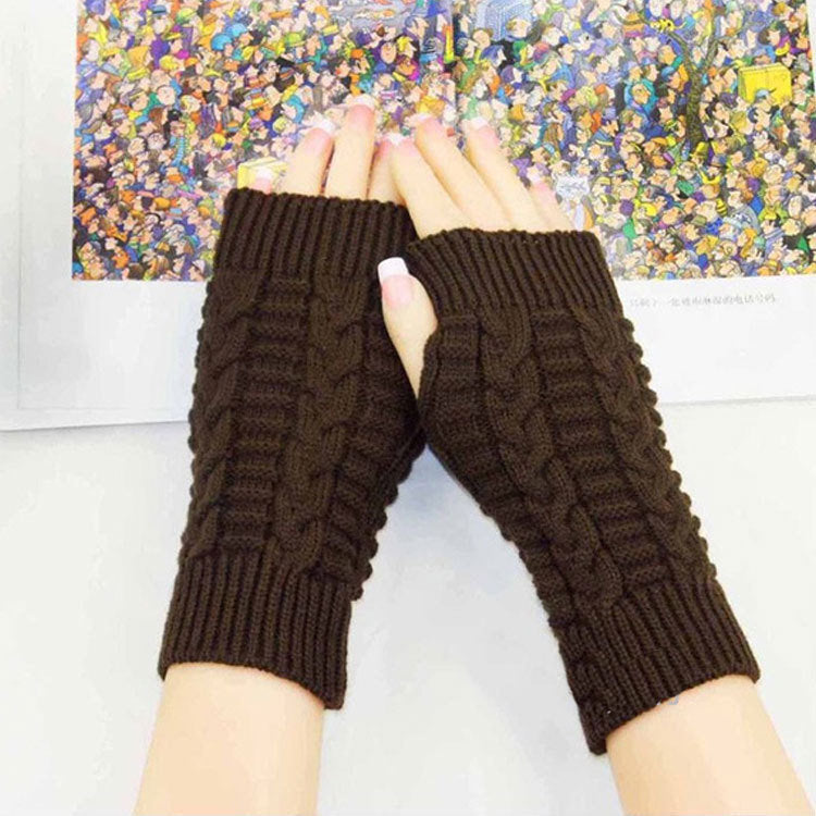 Winter Show Finger Gloves Female Computer Short Gloves Warm Extended Gloves Popular Half Finger Wool Flat Gloves