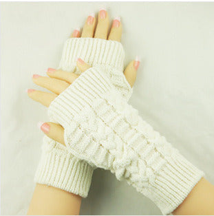 Winter Show Finger Gloves Female Computer Short Gloves Warm Extended Gloves Popular Half Finger Wool Flat Gloves