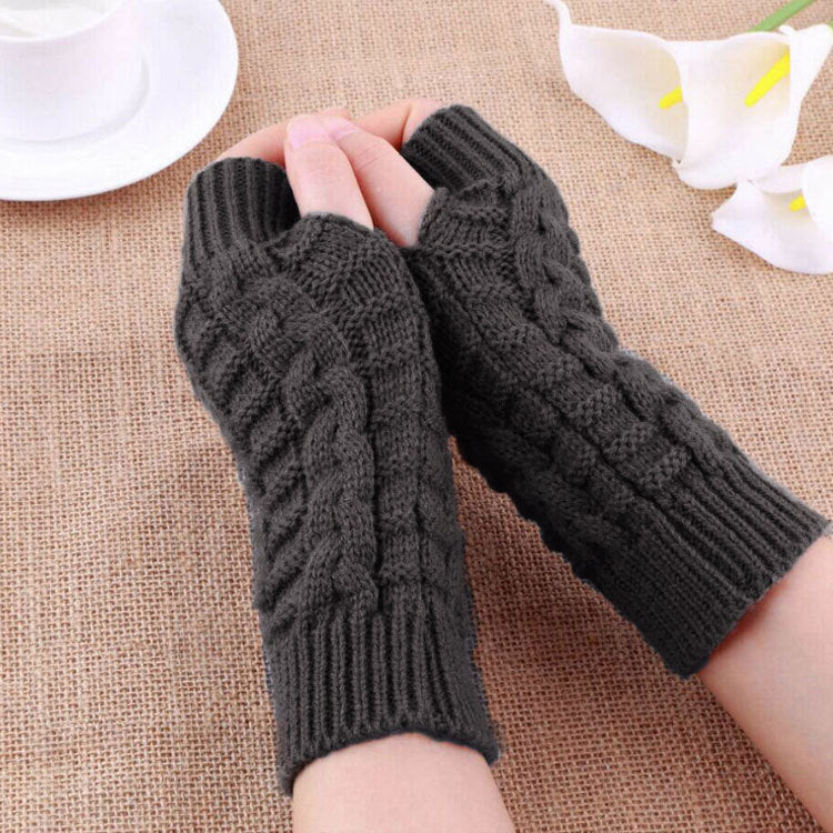 Winter Show Finger Gloves Female Computer Short Gloves Warm Extended Gloves Popular Half Finger Wool Flat Gloves