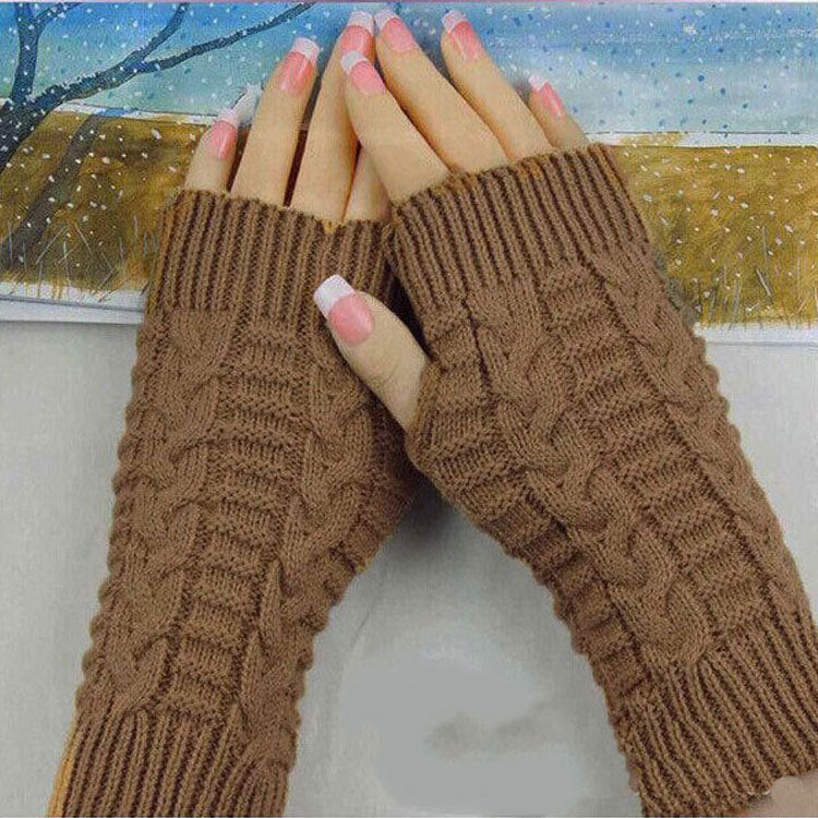 Winter Show Finger Gloves Female Computer Short Gloves Warm Extended Gloves Popular Half Finger Wool Flat Gloves