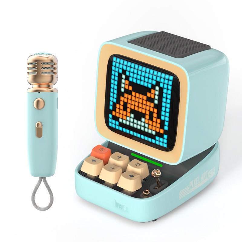 Retro Pixel Art Bluetooth Portable Speaker Alarm Clock DIY LED Display Board; Cute Gift Home Light Decoration