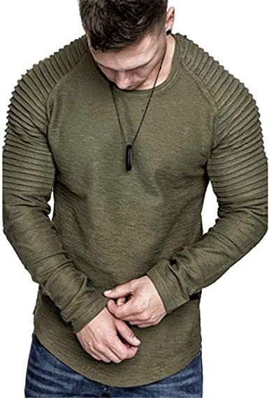 Men' s Long Sleeve Casual Shirts Solid Color Casual Top Stitching Stylish Dress Round Neck Slim Fit Male Shirts