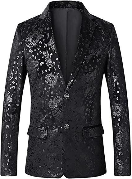 Men's Printed Suit Jacket Slim Fit Button Closure Dress Coat Stylish Sport Coat Dinner Prom Party Blazer