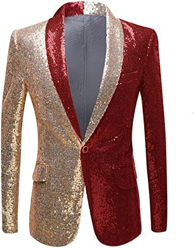 Men's Sequin Suit Jackets Stylish Two Color Conversion Shiny Sequins Dress Coats Dinner Party Wedding Blazer