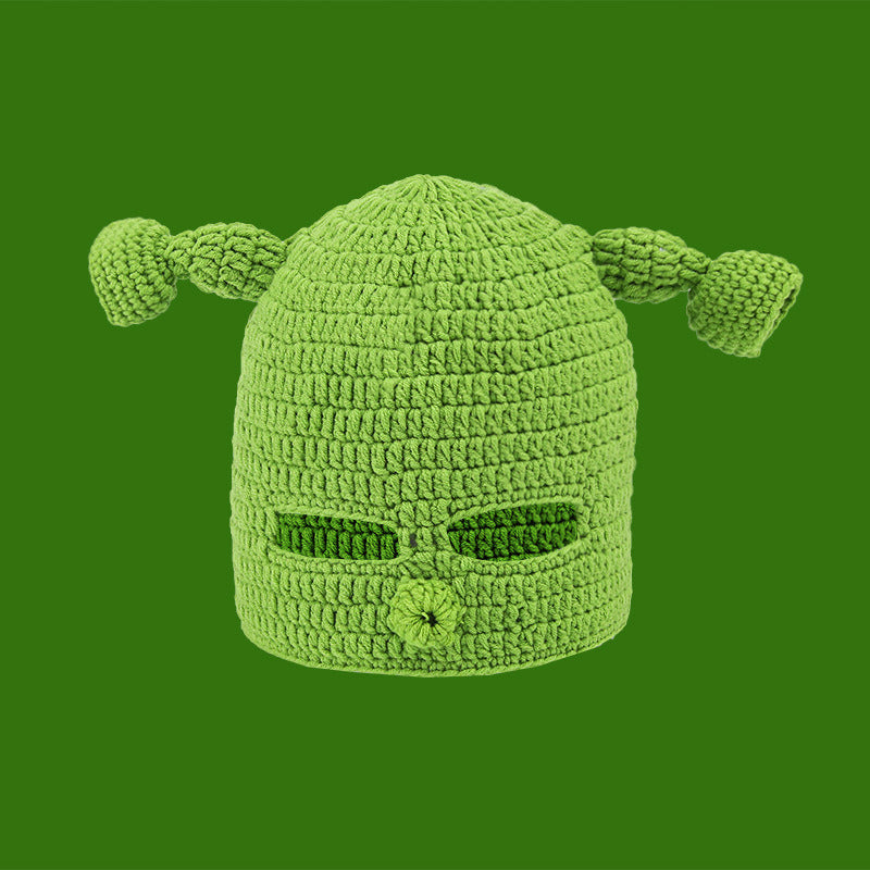 Shrek Hand Knit Empty Top Parent-Child Straw Hat Green Cute Ears Hat