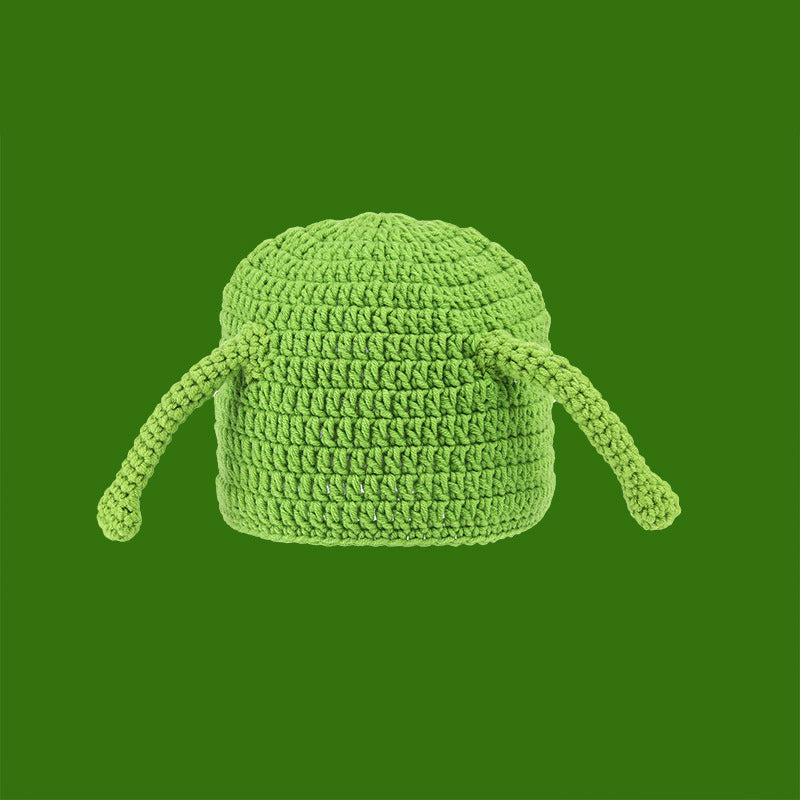 Shrek Hand Knit Empty Top Parent-Child Straw Hat Green Cute Ears Hat