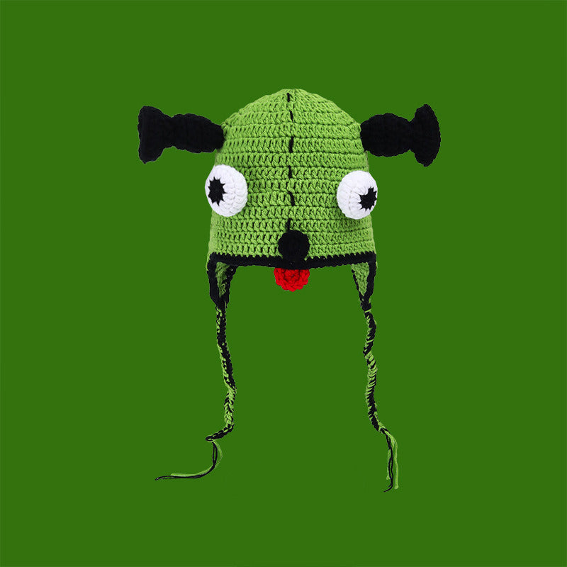 Shrek Hand Knit Empty Top Parent-Child Straw Hat Green Cute Ears Hat