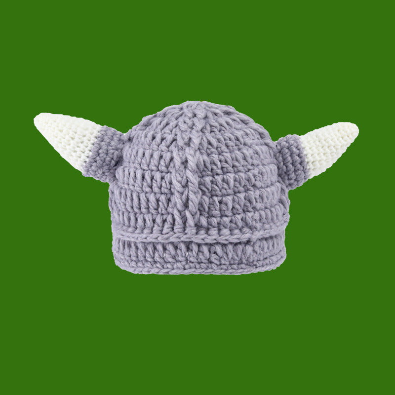 Shrek Hand Knit Empty Top Parent-Child Straw Hat Green Cute Ears Hat