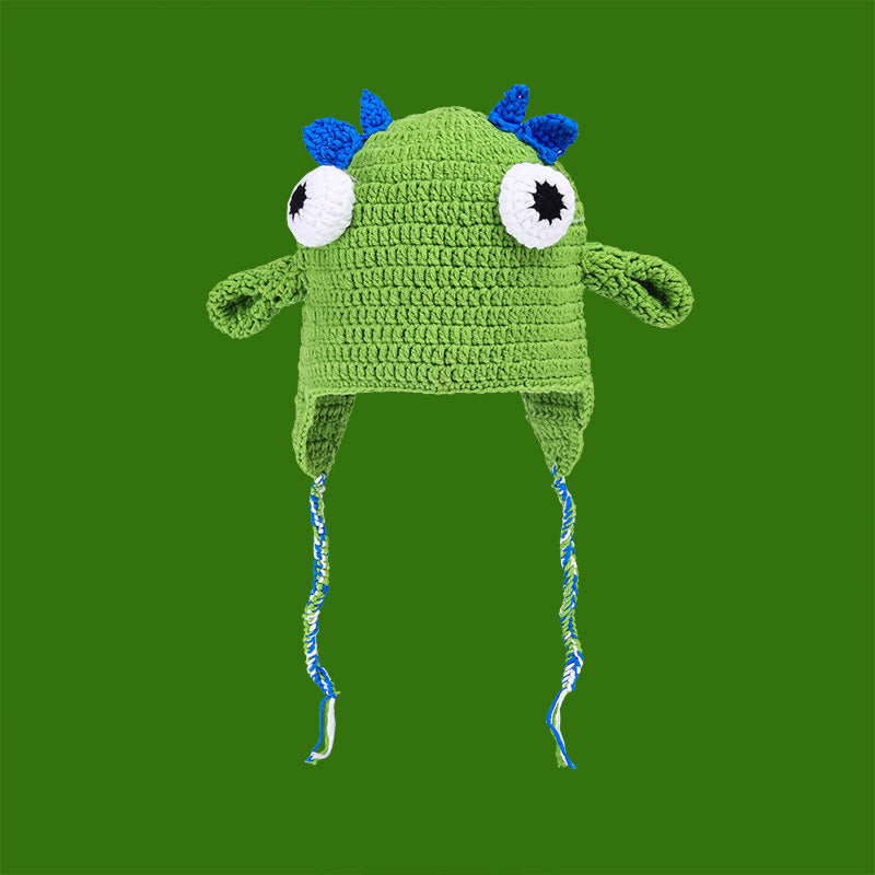 Shrek Hand Knit Empty Top Parent-Child Straw Hat Green Cute Ears Hat