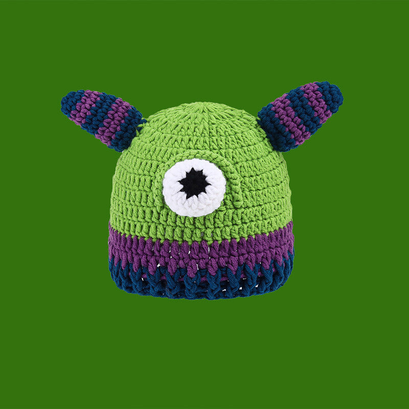Shrek Hand Knit Empty Top Parent-Child Straw Hat Green Cute Ears Hat