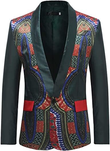 Men's African Indian Dashiki Suit Print Floral Dress Suits Shawl Collar One Button Party Blazer Jacket Tops