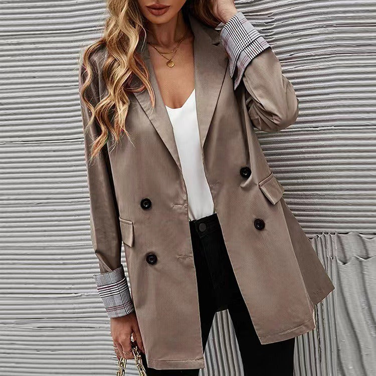 Spring Autumn Mid-length Thin Suit Women Casual Fashion Loose Windbreaker Solid Color Long Sleeves Coat Streetwear Office Lady