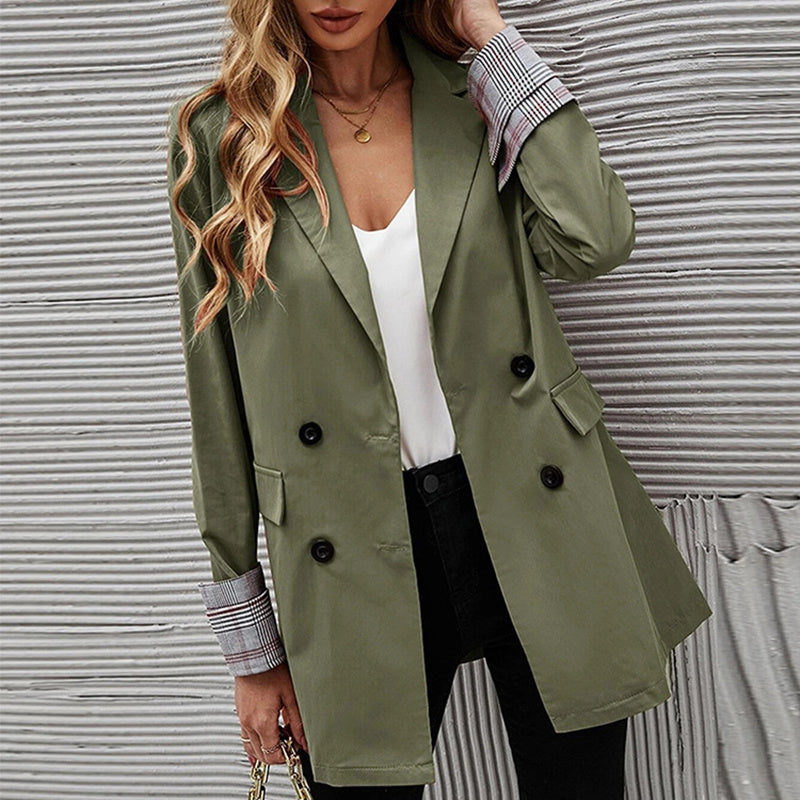 Spring Autumn Mid-length Thin Suit Women Casual Fashion Loose Windbreaker Solid Color Long Sleeves Coat Streetwear Office Lady