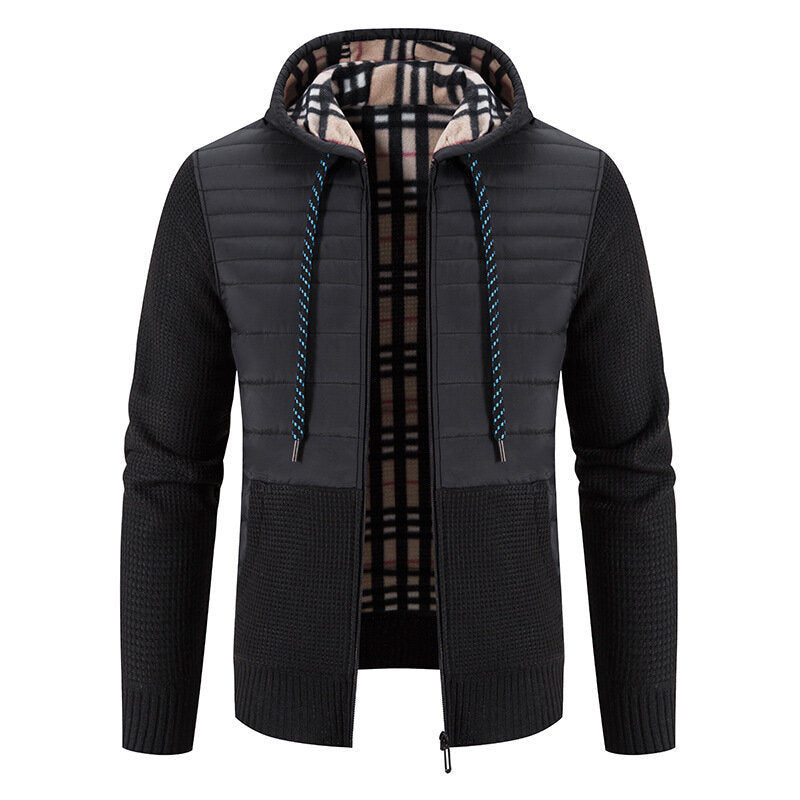 Men's Thickened Fleece Knitted Hooded Sweater Coat