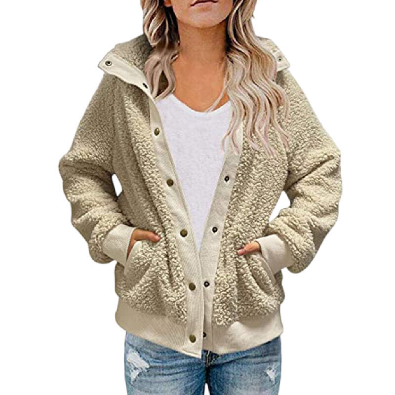 Lapel Button Fleece Sherpa Sweater Jacket