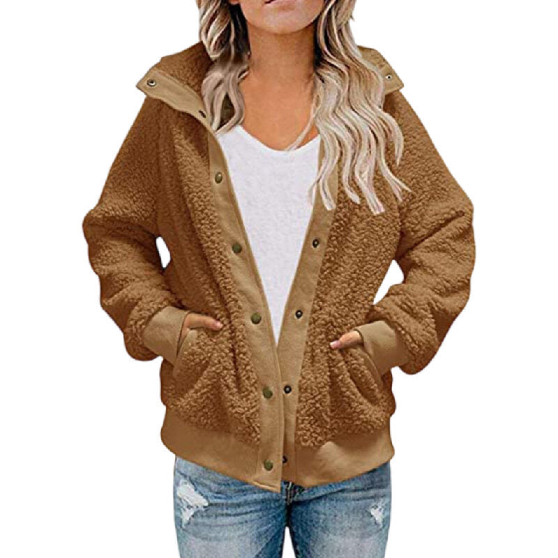 Lapel Button Fleece Sherpa Sweater Jacket