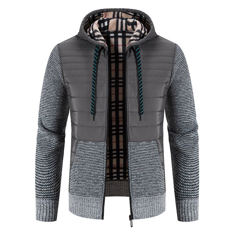 Men's Thickened Fleece Knitted Hooded Sweater Coat