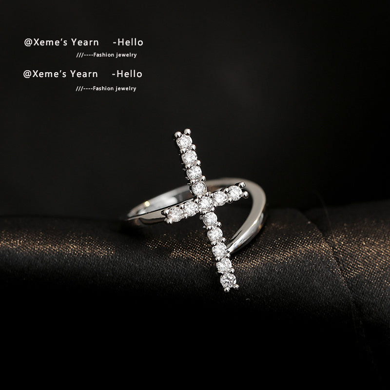 New Goth Zircon Silver Color Cross Shape Open Rings For Womans Korean Fashion Jewelry Wedding Party Girl's Unusual Sexy Ring Set