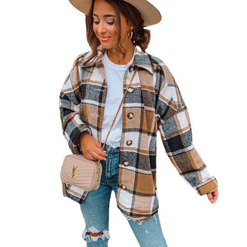 Flannel Plaid Jacket Long Sleeve Button Down Shirts Coats Shacket