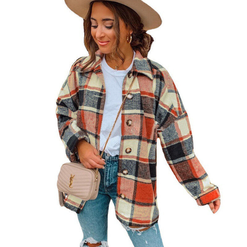 Flannel Plaid Jacket Long Sleeve Button Down Shirts Coats Shacket