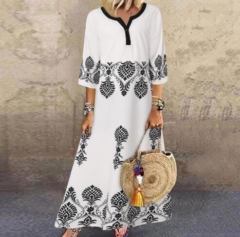 Vintage Short Sleeve Print Maxi Dress