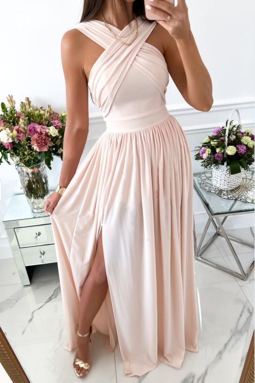 Summer Long Slit Evening Dress Women Elegant Sexy Sleeveless Solid Slim Casual Beach Skirt Loose Breathable Wedding Guest Party