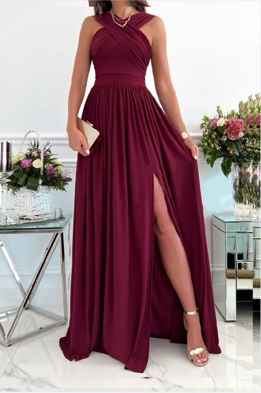 Summer Long Slit Evening Dress Women Elegant Sexy Sleeveless Solid Slim Casual Beach Skirt Loose Breathable Wedding Guest Party