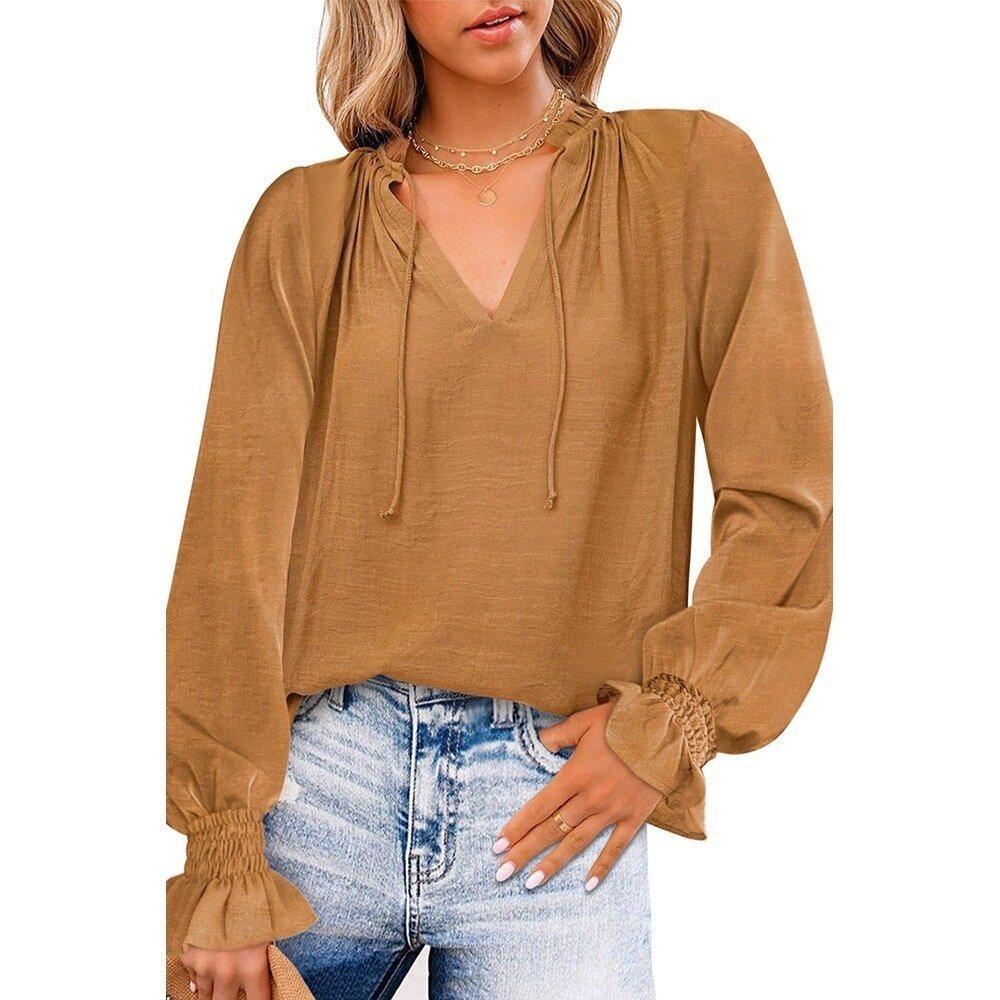 Loose Long Sleeve Solid Chiffon Shirt