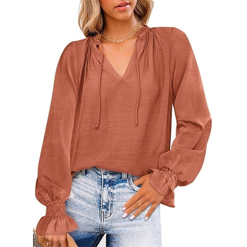 Loose Long Sleeve Solid Chiffon Shirt