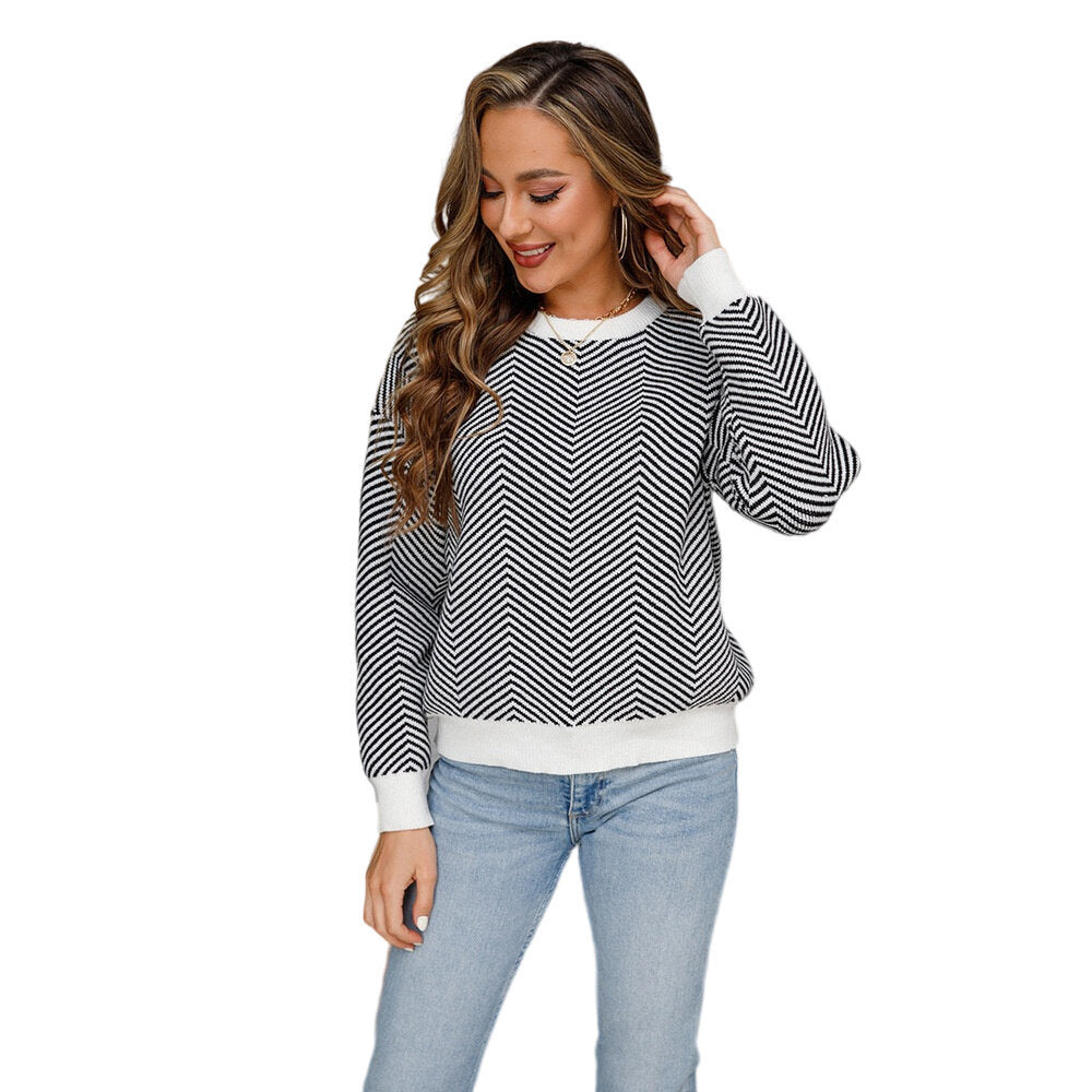 Striped Long Sleeve Crewneck Pullover Sweater