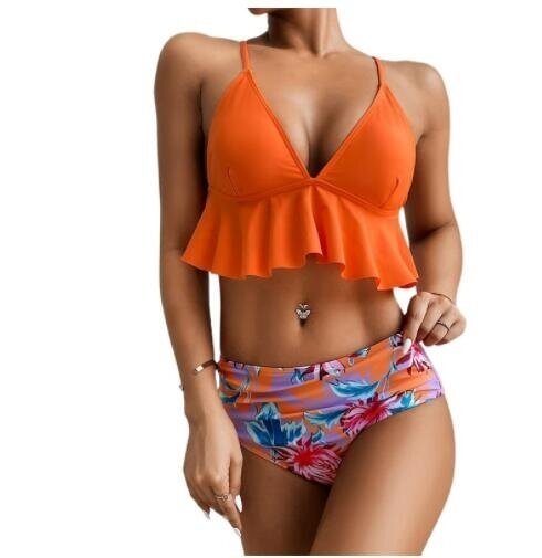 Sling Ruffle Bikini High Waist Triangle Swimsuit