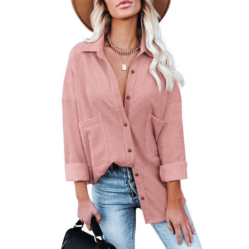 Casual Long Sleeve Buttoned Corduroy Shirt Jacket