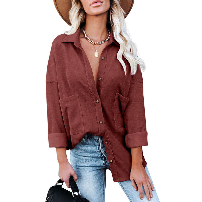 Casual Long Sleeve Buttoned Corduroy Shirt Jacket