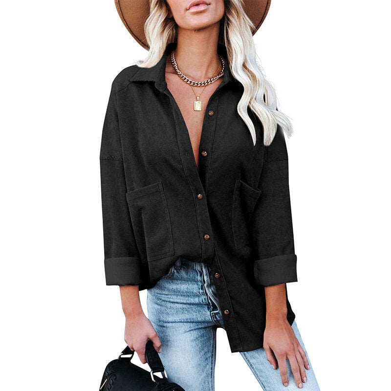 Casual Long Sleeve Buttoned Corduroy Shirt Jacket