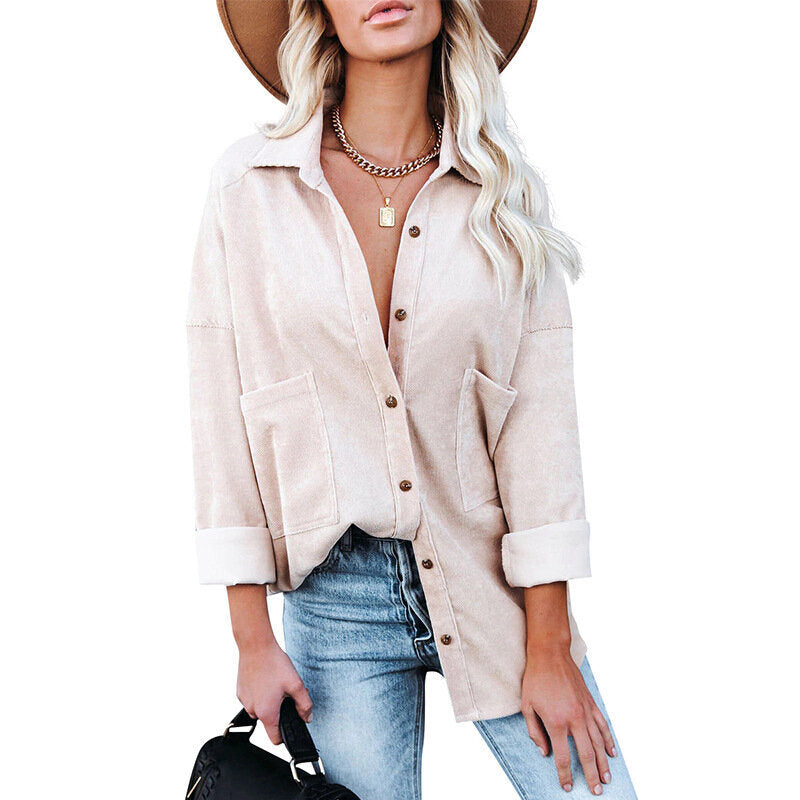 Casual Long Sleeve Buttoned Corduroy Shirt Jacket