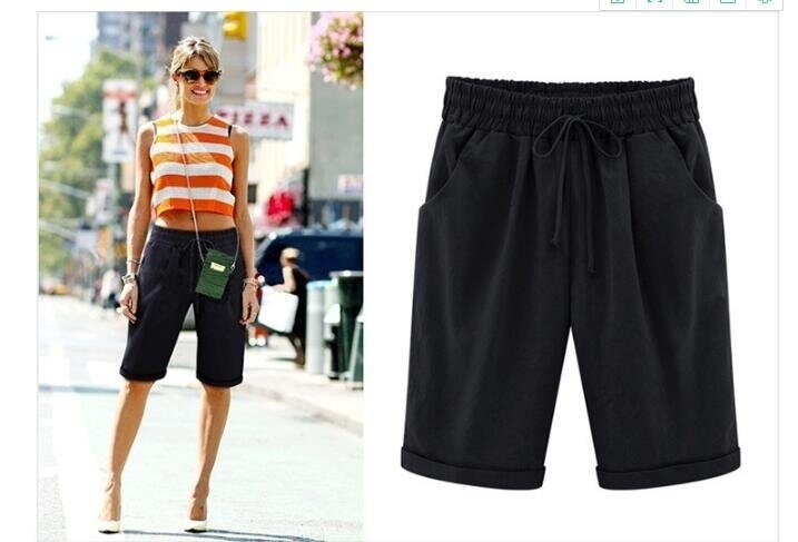 Women Elastic Waist Knee-Length Bermuda Shorts