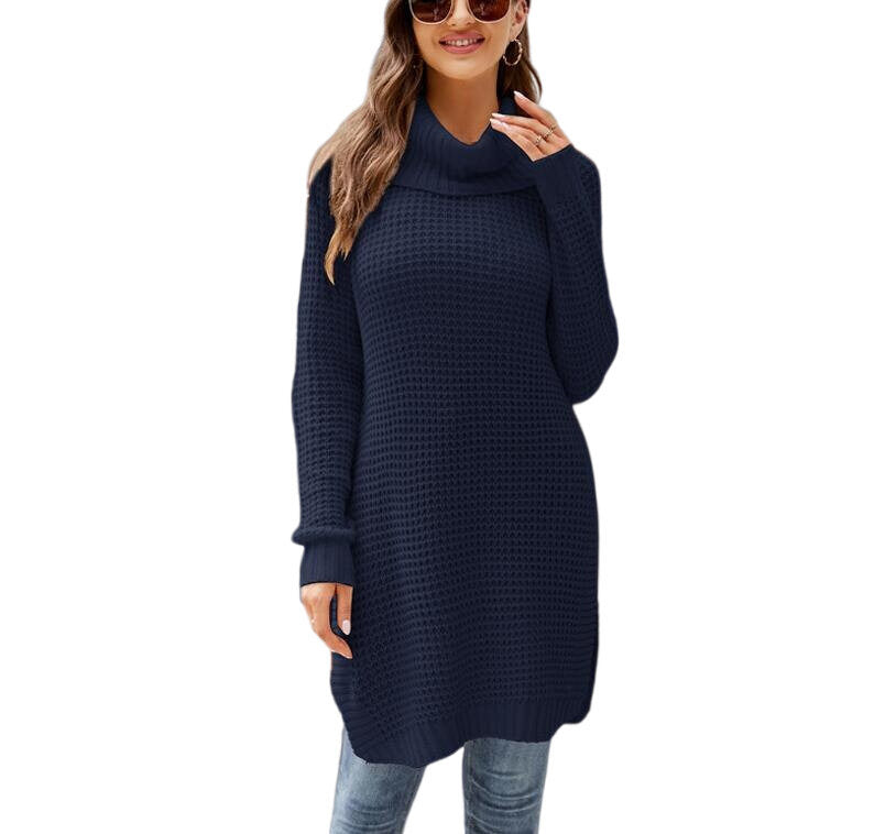 Turtleneck Slit Knit Dress Sweater