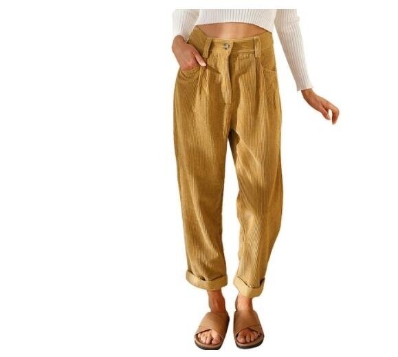 Corduroy High Waist Casual Pants Loose Trousers