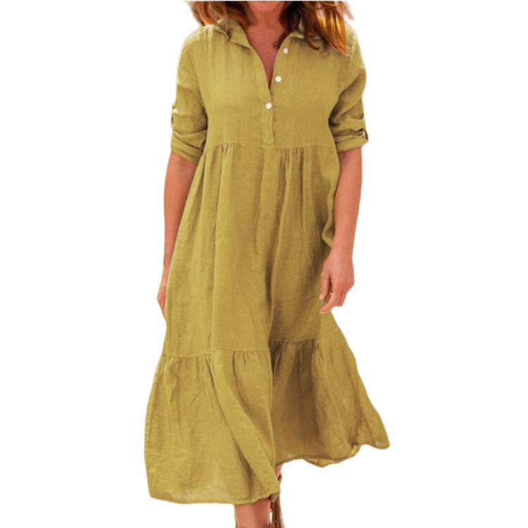 Linen Irregular Dress Shirt Casual Maxi Dress